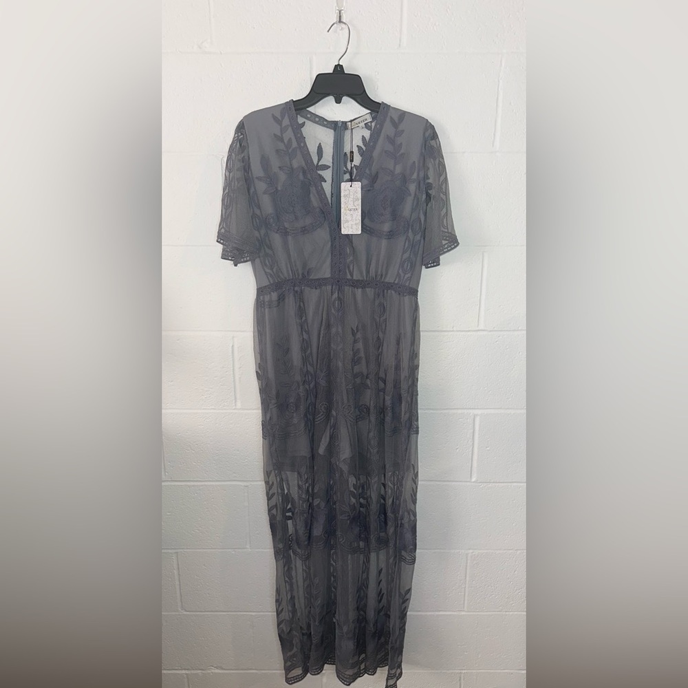 Eleter Deep V-Neck Lace Romper Dress NWT - Picture 4 of 8